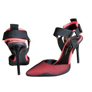 Jessica Simpson Gazella Neon Pink Black Mesh Heels Size 8